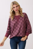 Checker Print Ribbed Top | Burgundy