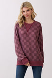 Checker Print Ribbed Top | Burgundy