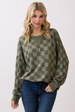 Checker Print Ribbed Top | Olive