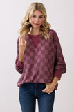 Checker Print Ribbed Top | Burgundy