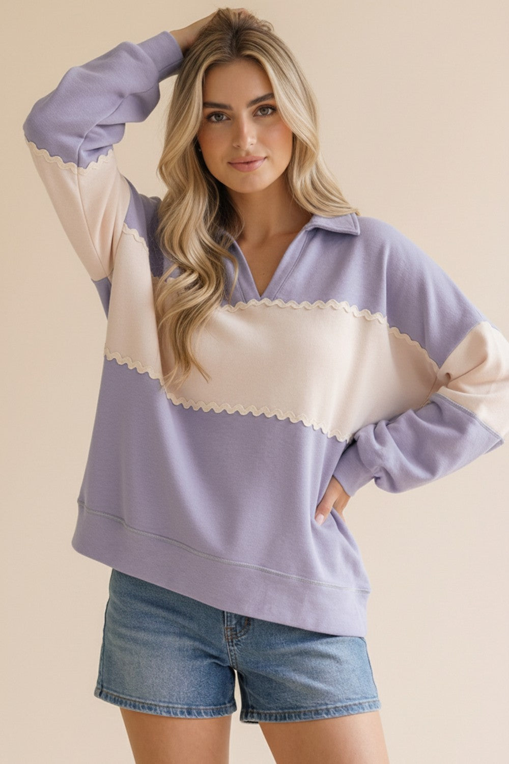 French Terry Ric Ram Trim Top | Lavender