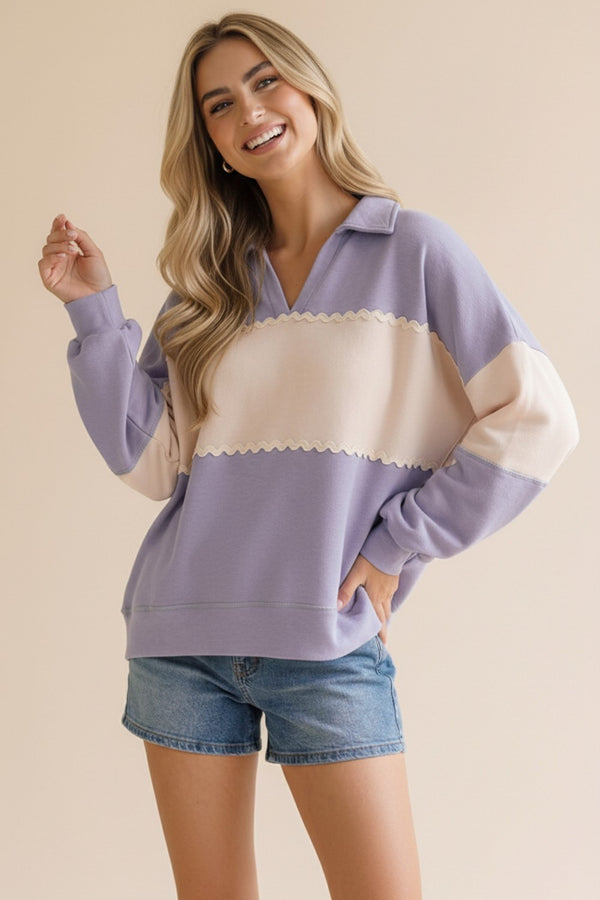 French Terry Ric Ram Trim Top | Lavender