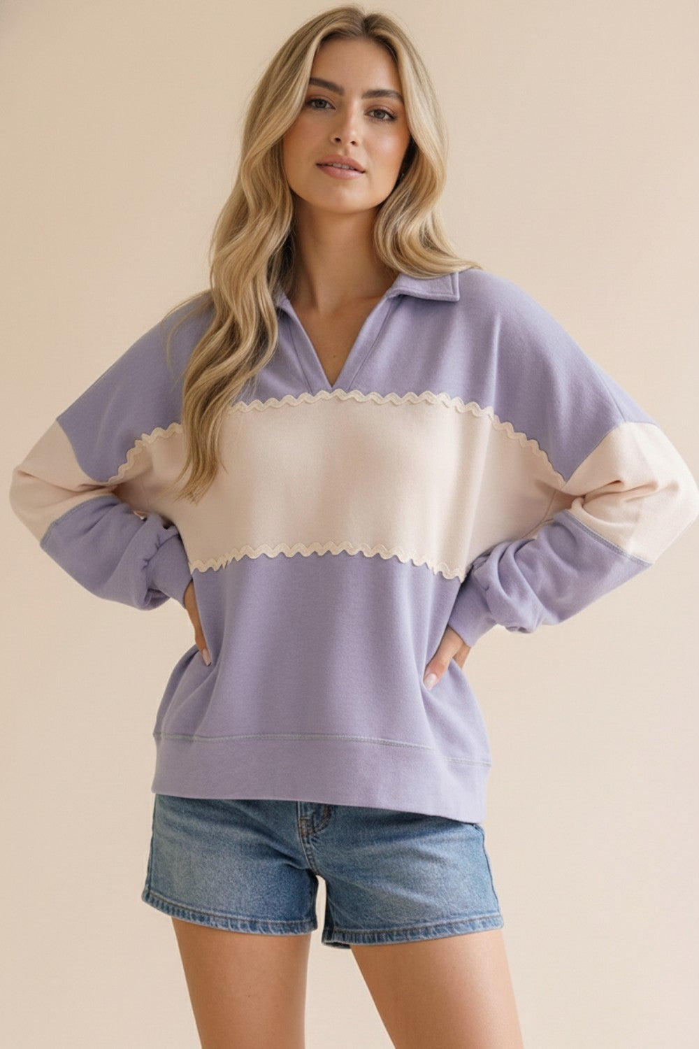 French Terry Ric Ram Trim Top | Lavender