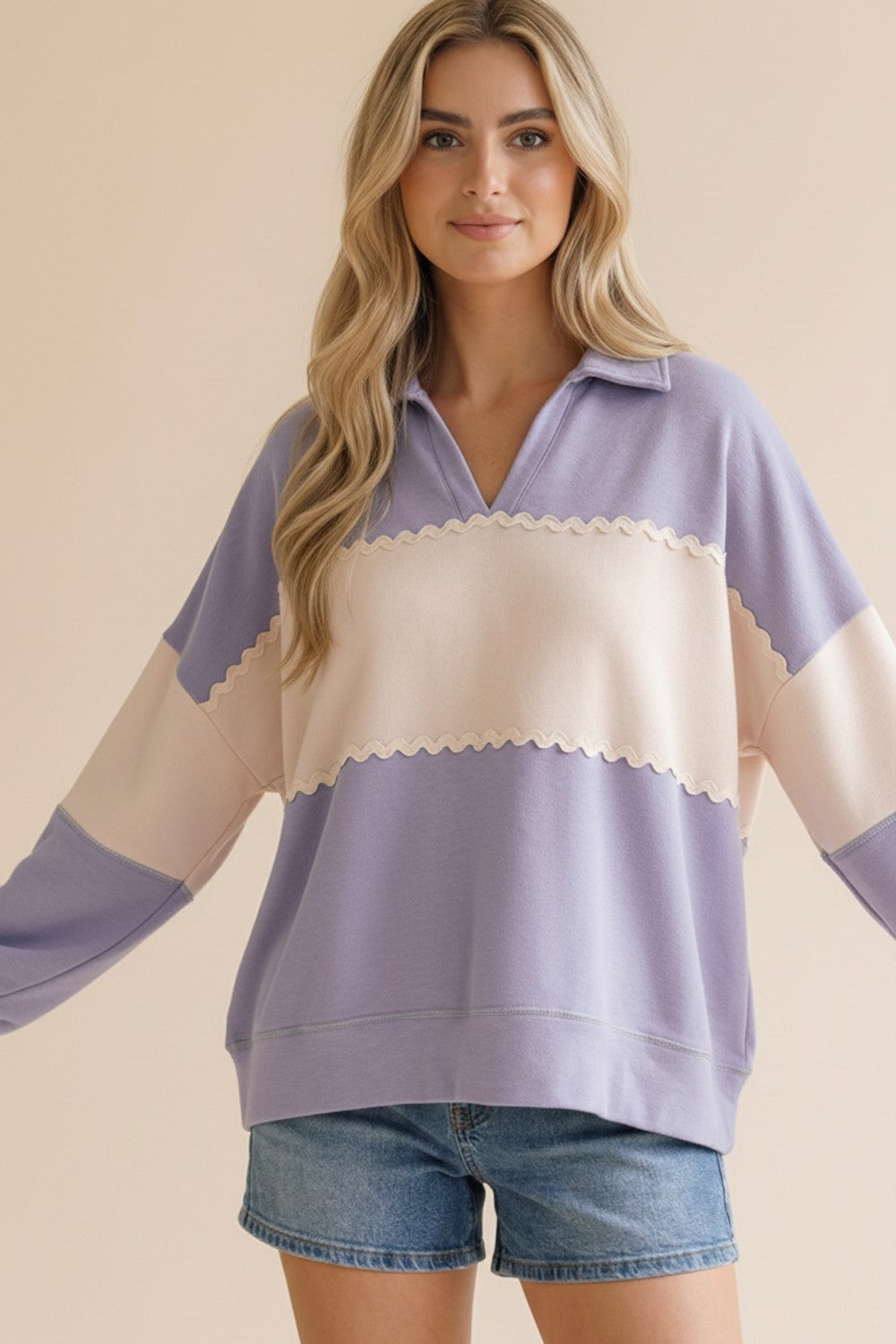 French Terry Ric Ram Trim Top | Lavender