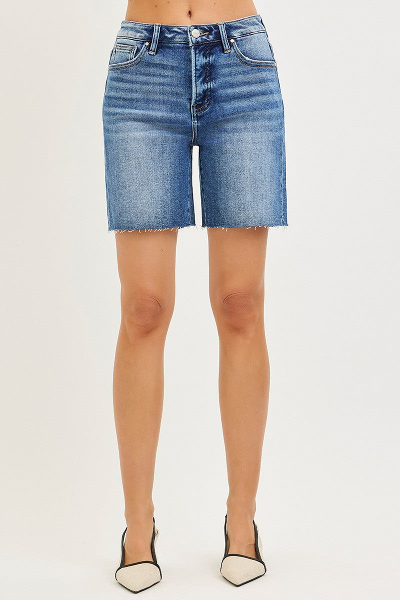 Risen Denim Shorts | Tummy Control High Rise Mid Length