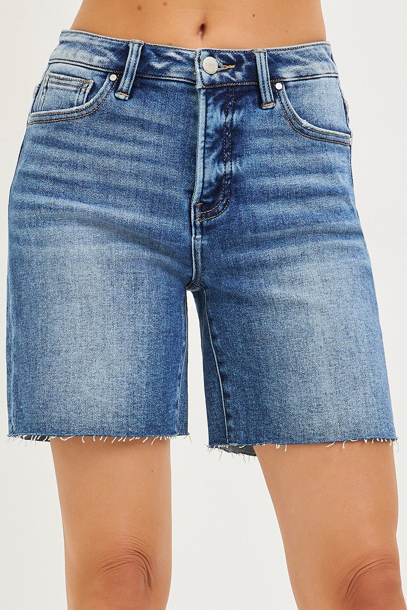 Risen Denim Shorts | Tummy Control High Rise Mid Length