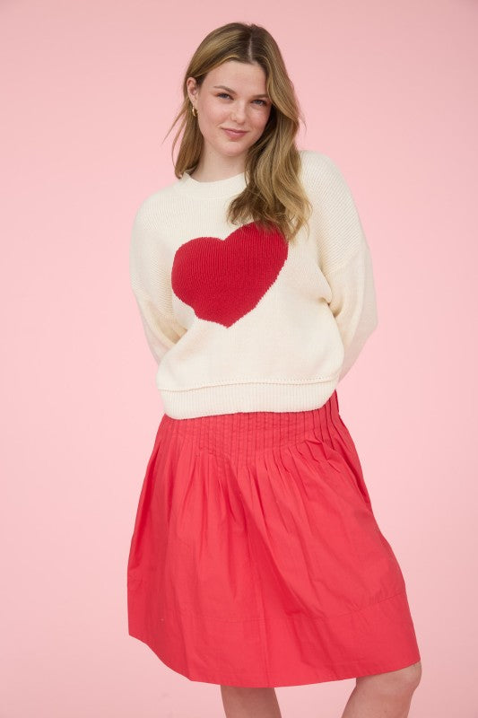 Heart Knit Pullover Sweatshirt | Ivory