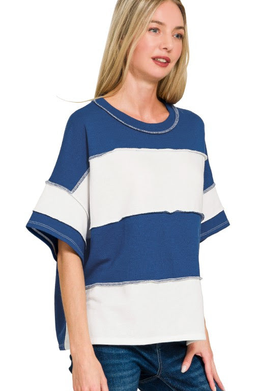 French Terry Exposed Seam Top | Light Navy