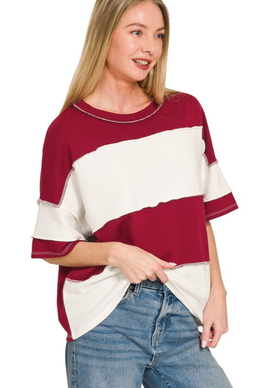 French Terry Exposed Seam Top | Cabernet