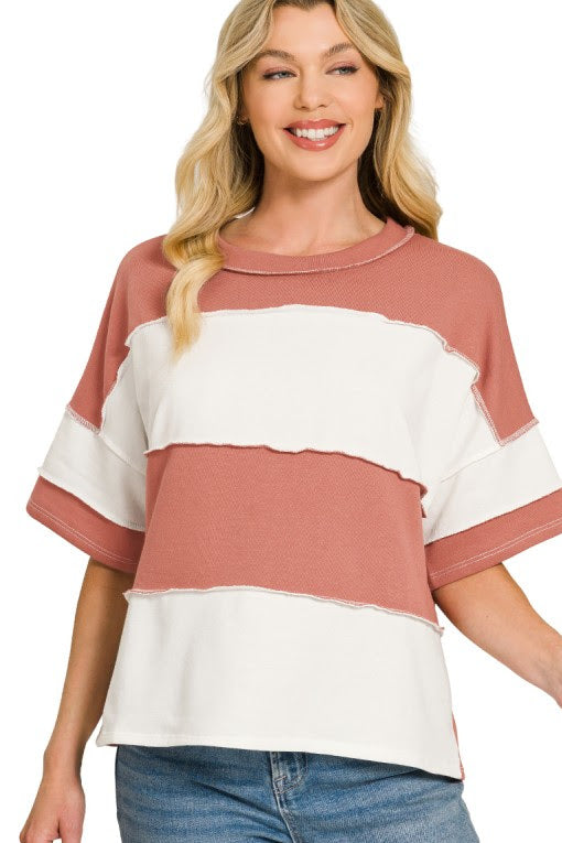 French Terry Exposed Seam Top | Rosewood
