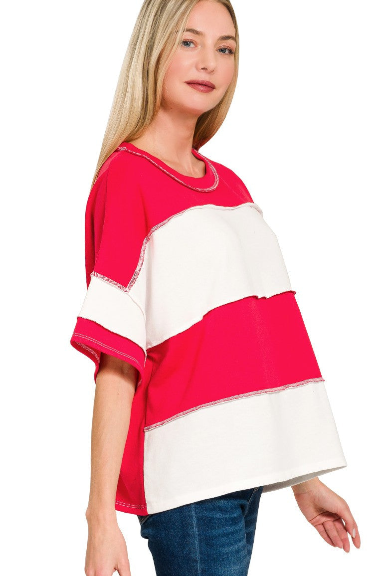 French Terry Exposed Seam Top | Red
