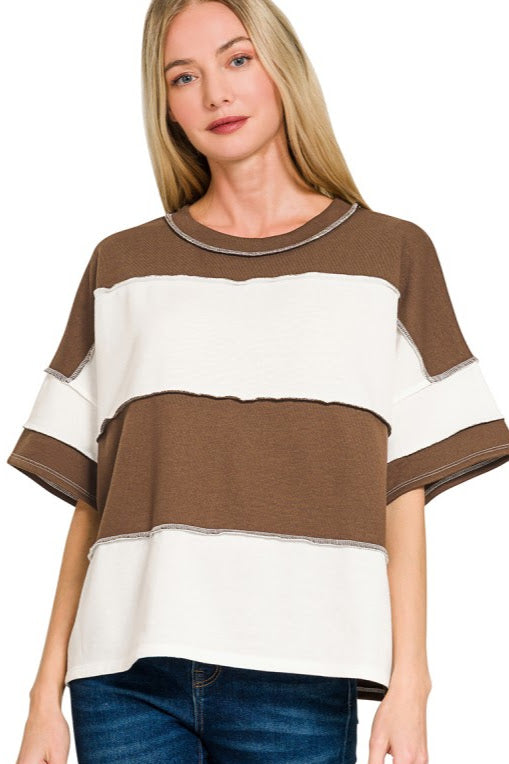 French Terry Exposed Seam Top | Brown