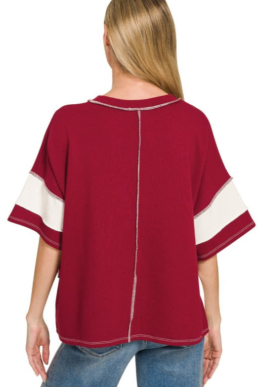 French Terry Exposed Seam Top | Cabernet