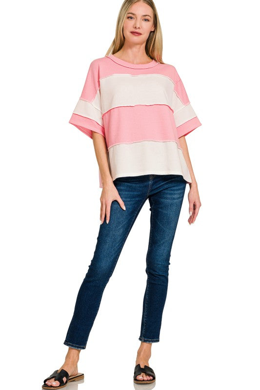 French Terry Exposed Seam Top | Pink