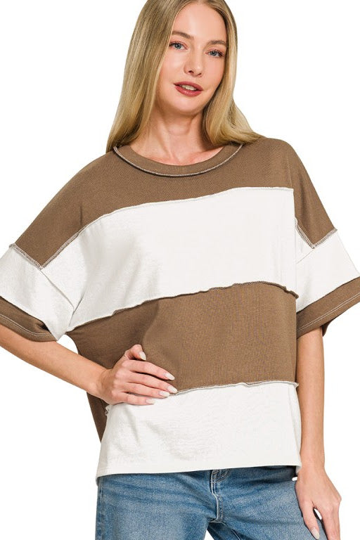 French Terry Exposed Seam Top | Mocha