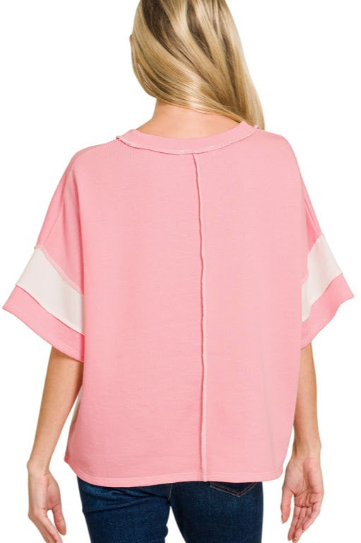 French Terry Exposed Seam Top | Pink