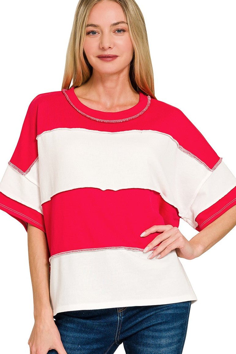 French Terry Exposed Seam Top | Red
