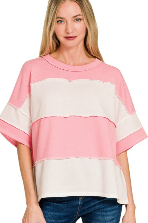 French Terry Exposed Seam Top | Pink
