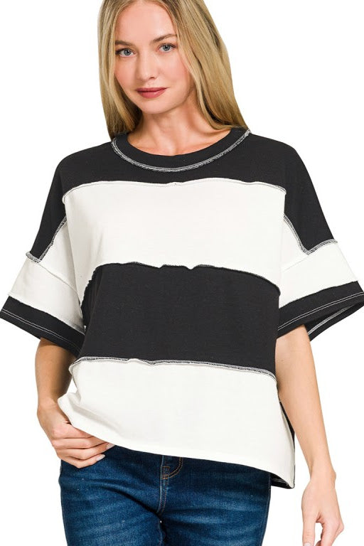 French Terry Exposed Seam Top | Black