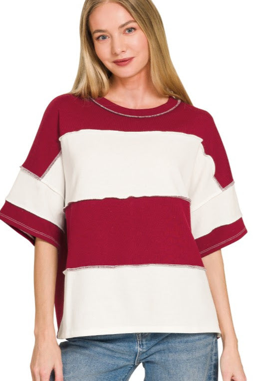 French Terry Exposed Seam Top | Cabernet
