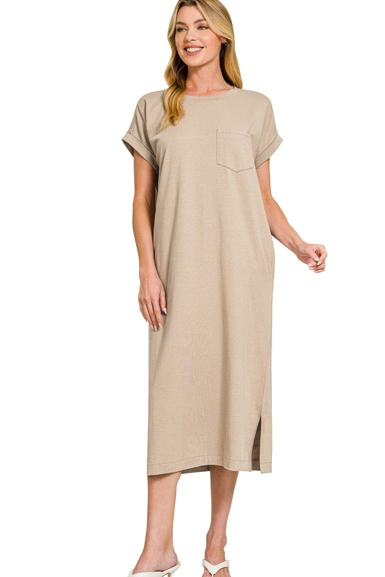 Basic Short Sleeve Midi Dress | Ash Mocha
