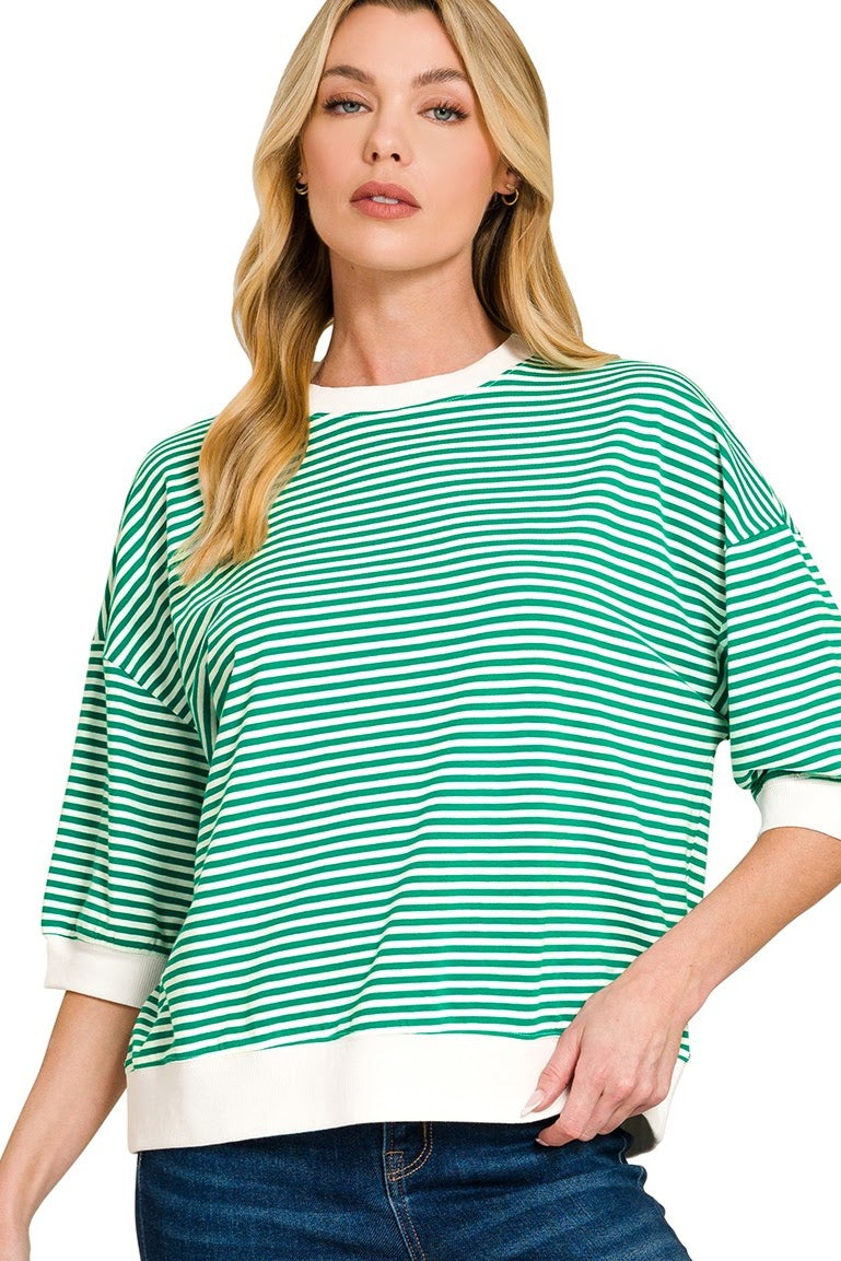 Striped Ribbed Banded Top | Kelly Green