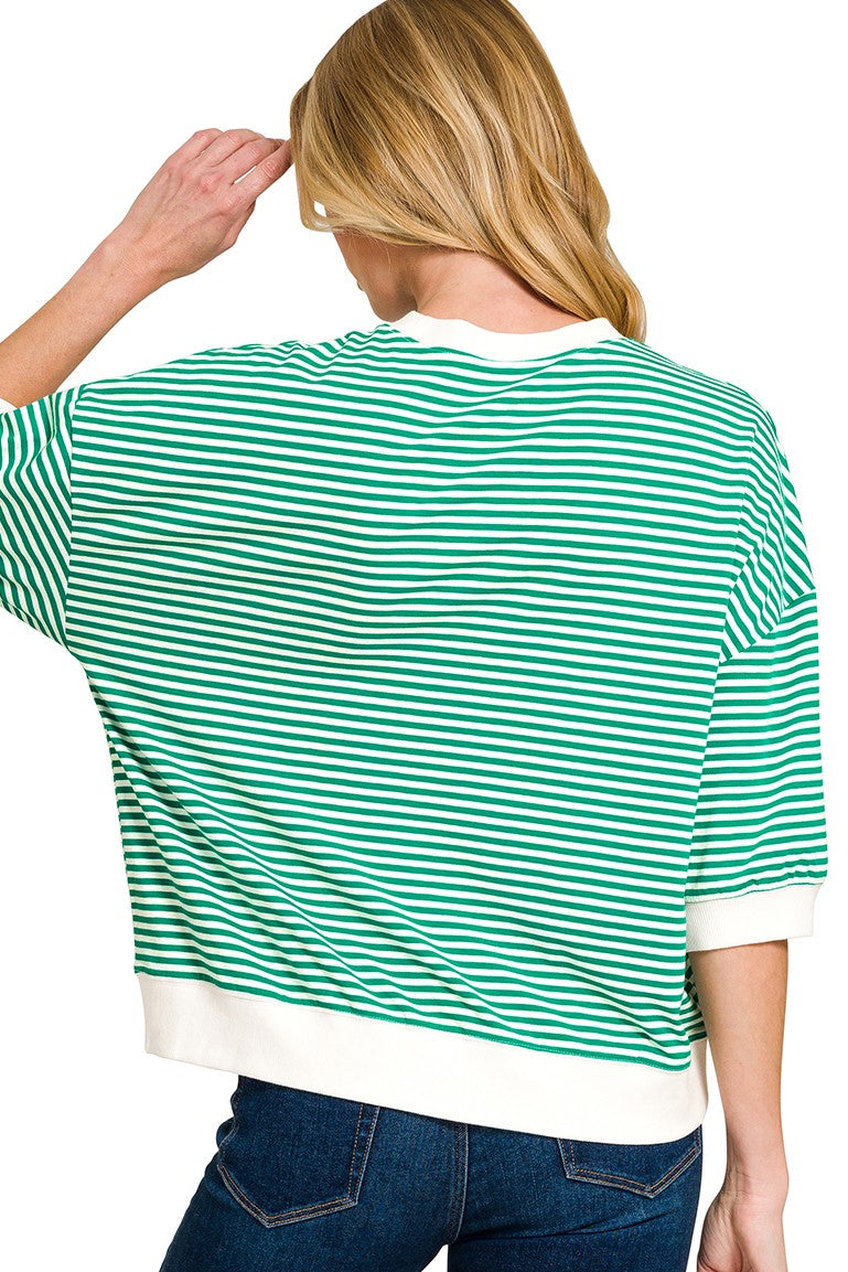 Striped Contrast Trim Banded Top | Kelly Green