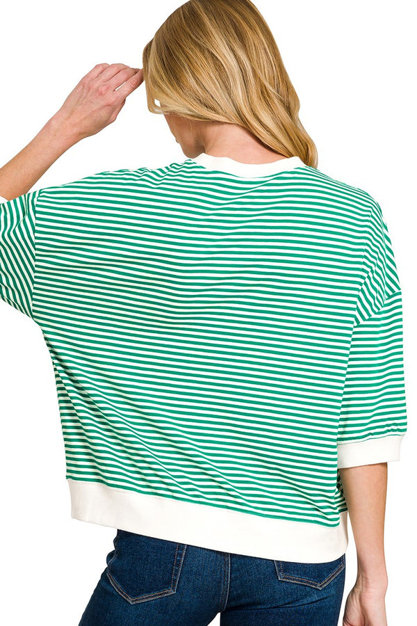 Striped Contrast Trim Banded Top | Kelly Green