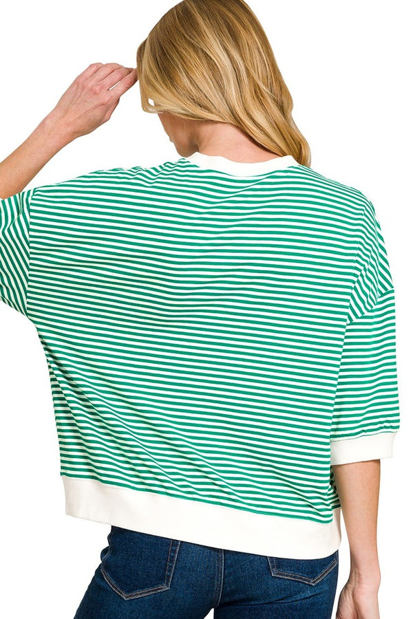 Striped Ribbed Banded Top | Kelly Green