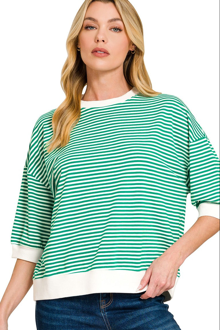 Striped Contrast Trim Banded Top | Kelly Green