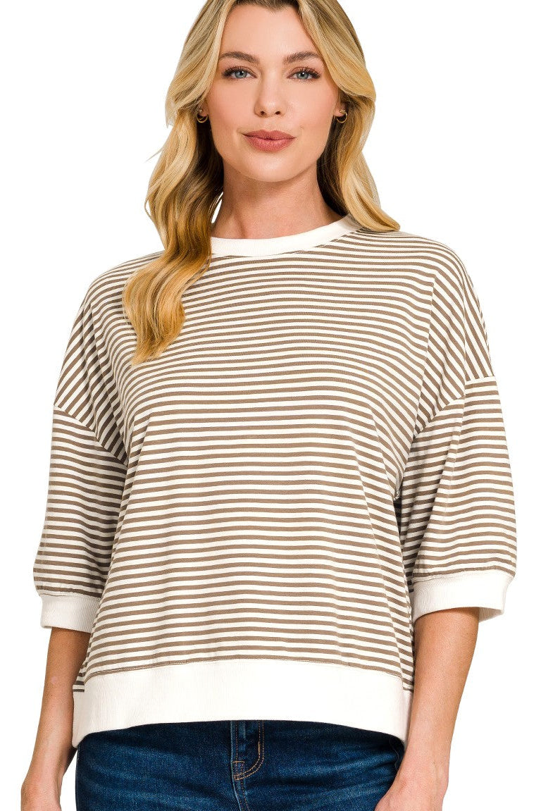 Striped Contrast Trim Banded Top | Mocha