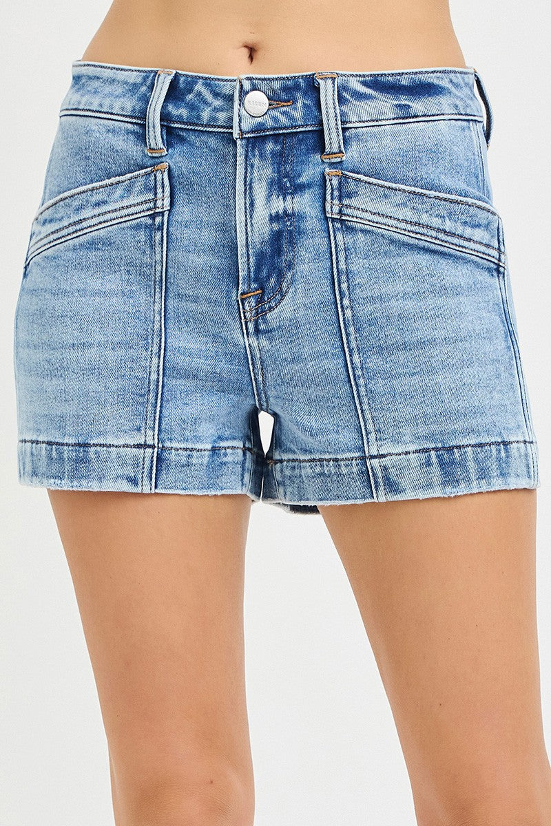 Risen Denim Shorts | High Rise Pocket Detail