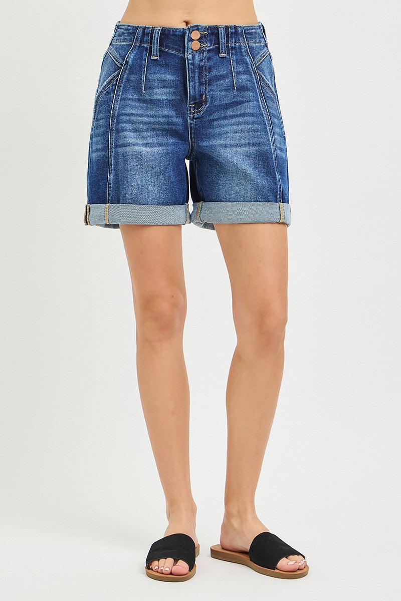 Risen Denim Shorts | High Rise Seamed Roll Up