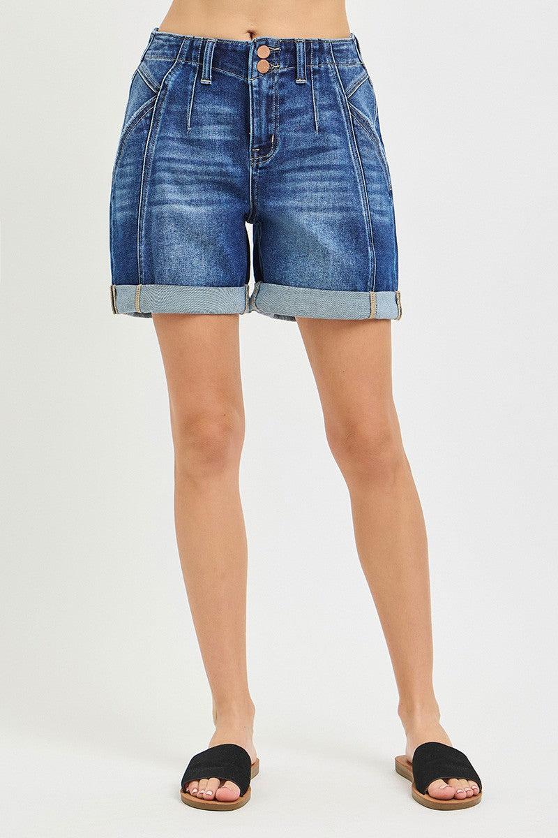 Risen Denim Shorts | High Rise Seamed Roll Up