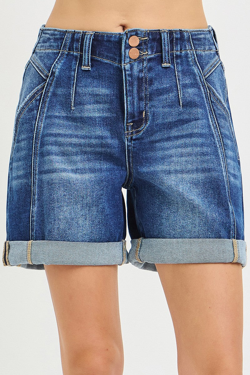 Risen Denim Shorts | High Rise Seamed Roll Up