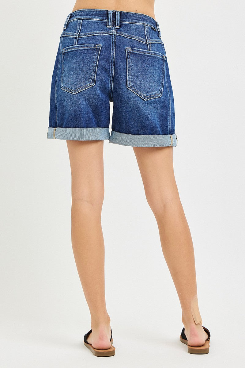 Risen Denim Shorts | High Rise Seamed Roll Up
