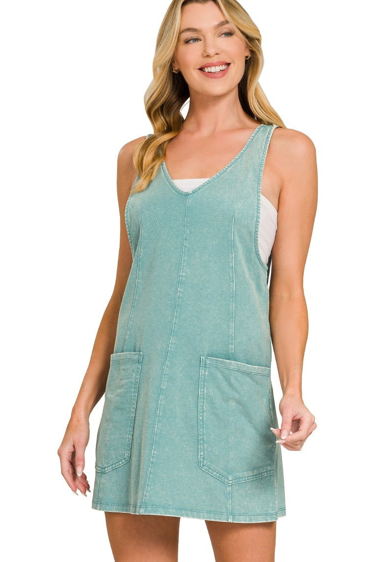 Acid Washed Overall Knit Dress | Ash Blue