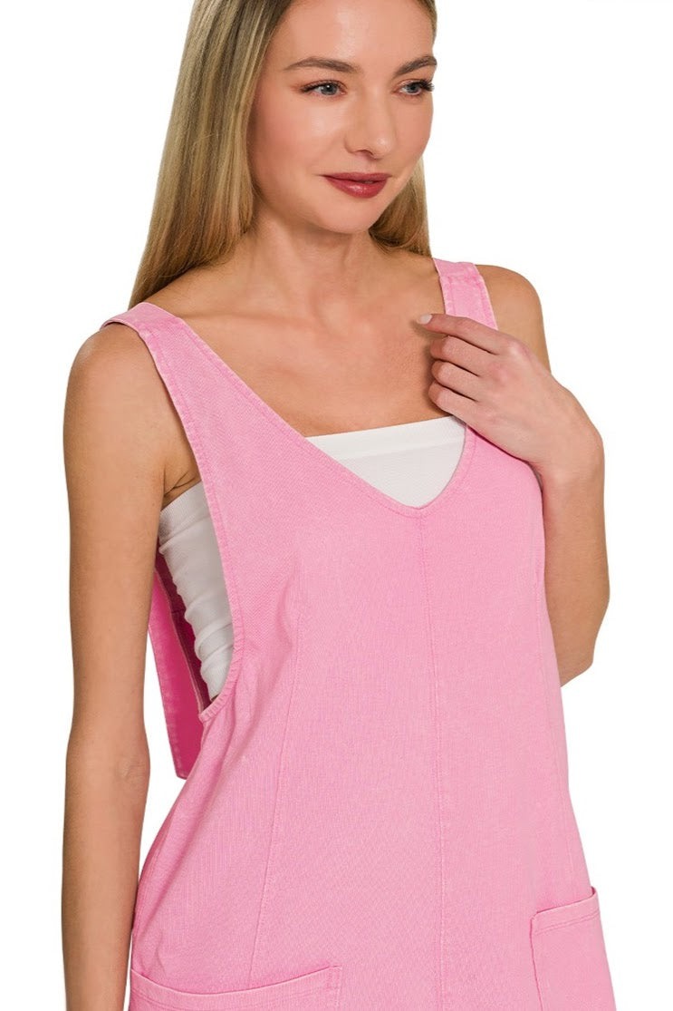 Acid Washed Overall Knit Dress | Pink