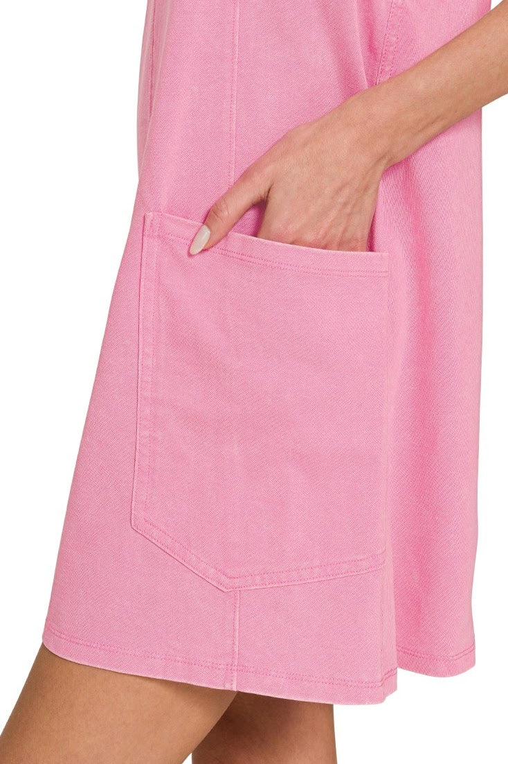 Acid Washed Overall Knit Dress | Pink