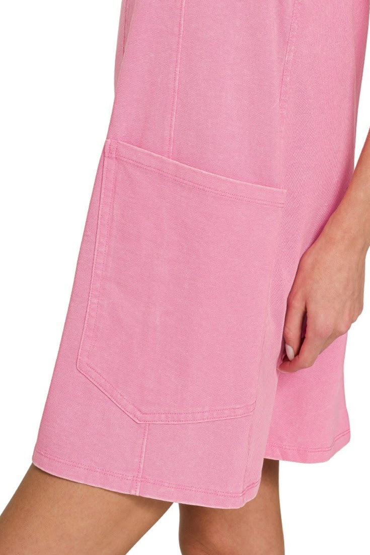 Acid Washed Overall Knit Dress | Pink