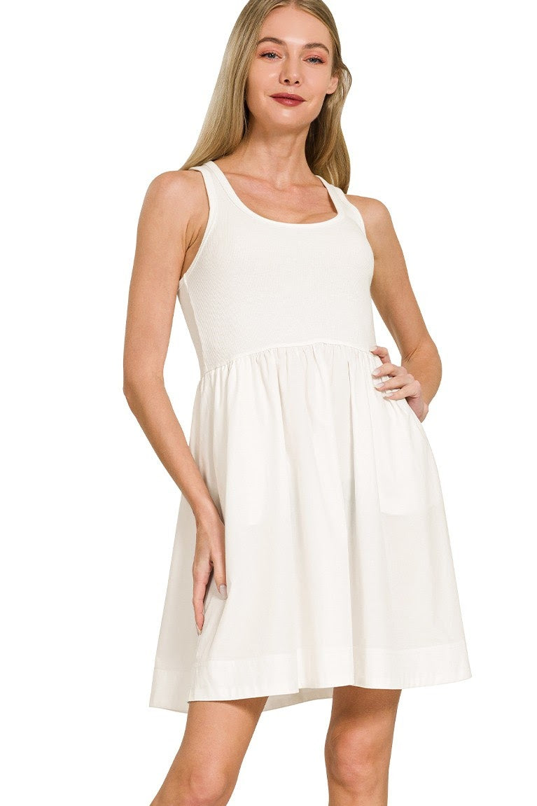 Sleeveless Tank Fit & Flare Dress | White