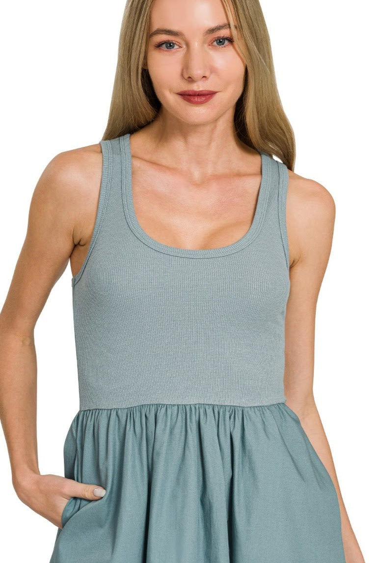 Sleeveless Tank Fit & Flare Dress | Blue Grey