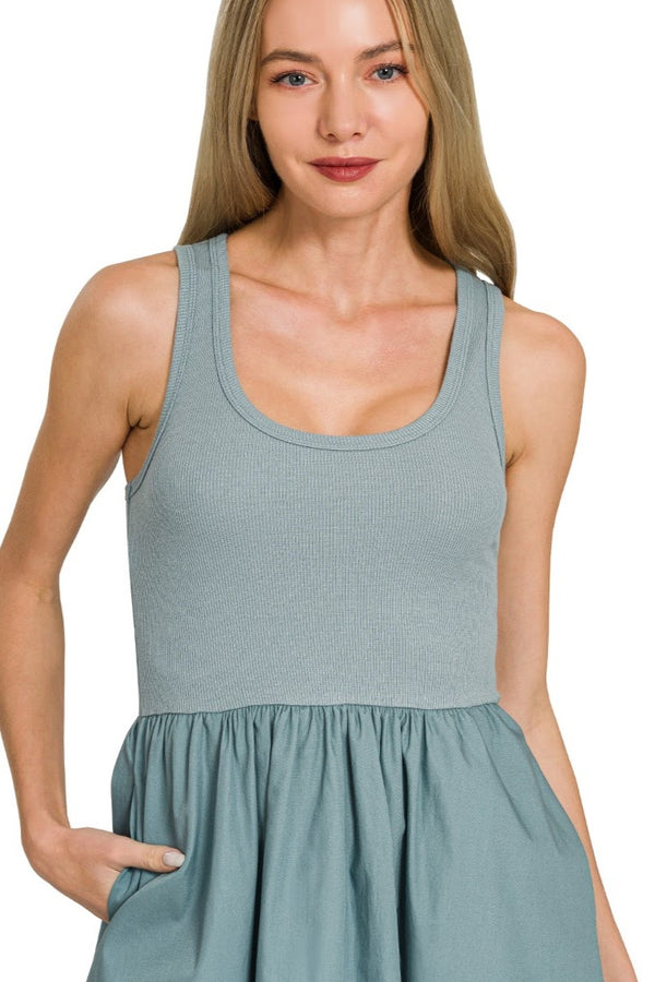 Sleeveless Tank Fit & Flare Dress | Blue Grey