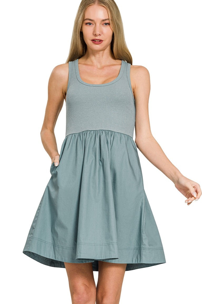 Sleeveless Tank Fit & Flare Dress | Blue Grey