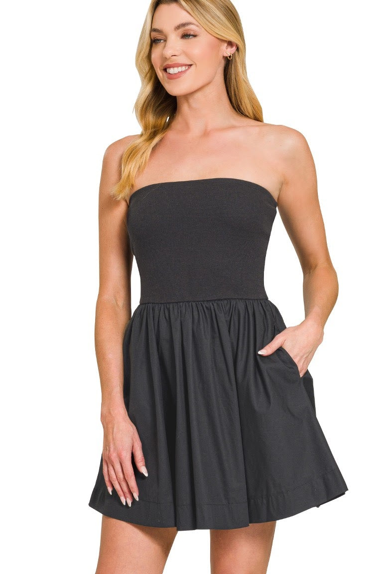 Tube Top Fit & Flare Dress | Black