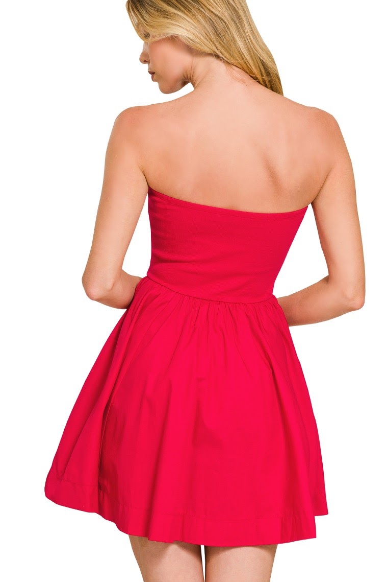 Tube Top Fit & Flare Dress | Red