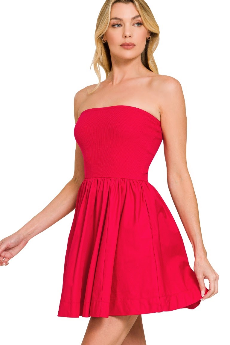 Tube Top Fit & Flare Dress | Red