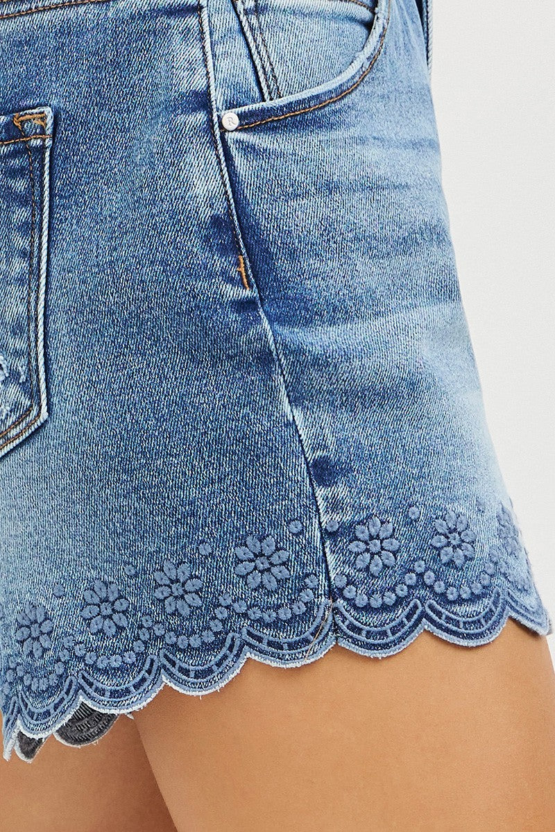Risen Denim Shorts | High Rise Scallop Hem