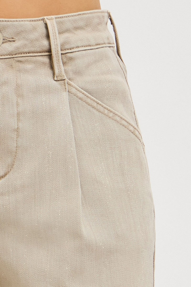 Risen Denim Shorts | Slouchy Relaxed Fit Lurex Taupe
