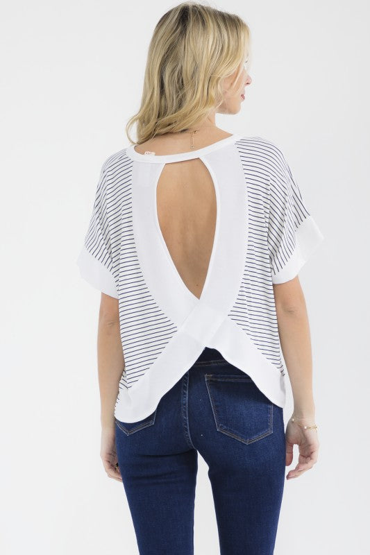 Striped Open Back Top | White/Black